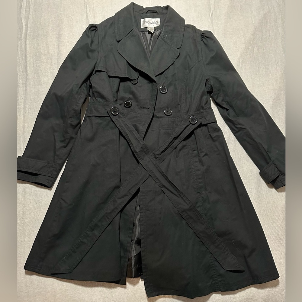 Black trench coat. Chad Wick’s size 16.